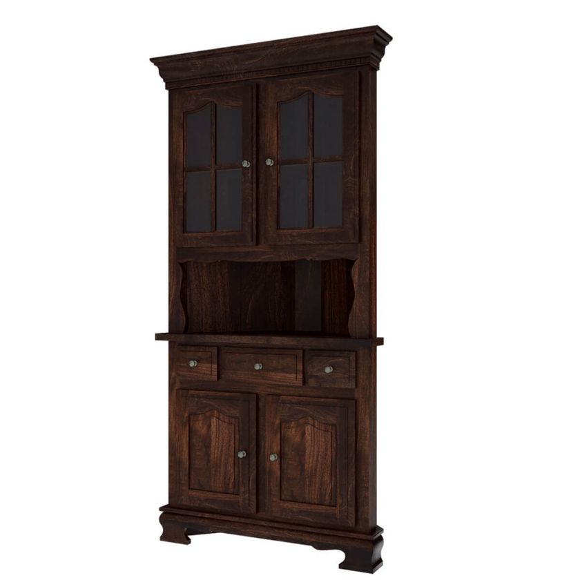 Carlinville Rustic Solid Wood Glass Door Corner Hutch