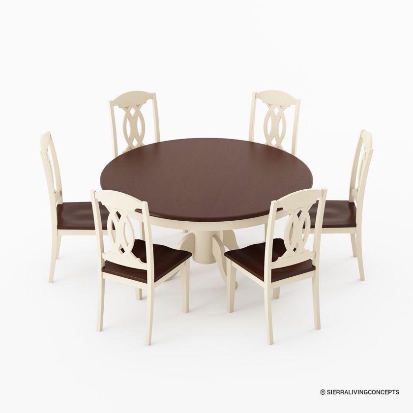 Carrollton Two Tone Mahogany Wood Round Dining Room Set.