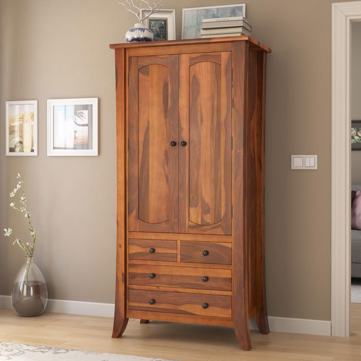 Natural Woven Rattan Bedroom Clothing Armoire with Hidden 2 Doors and  Drawers Wardrobe