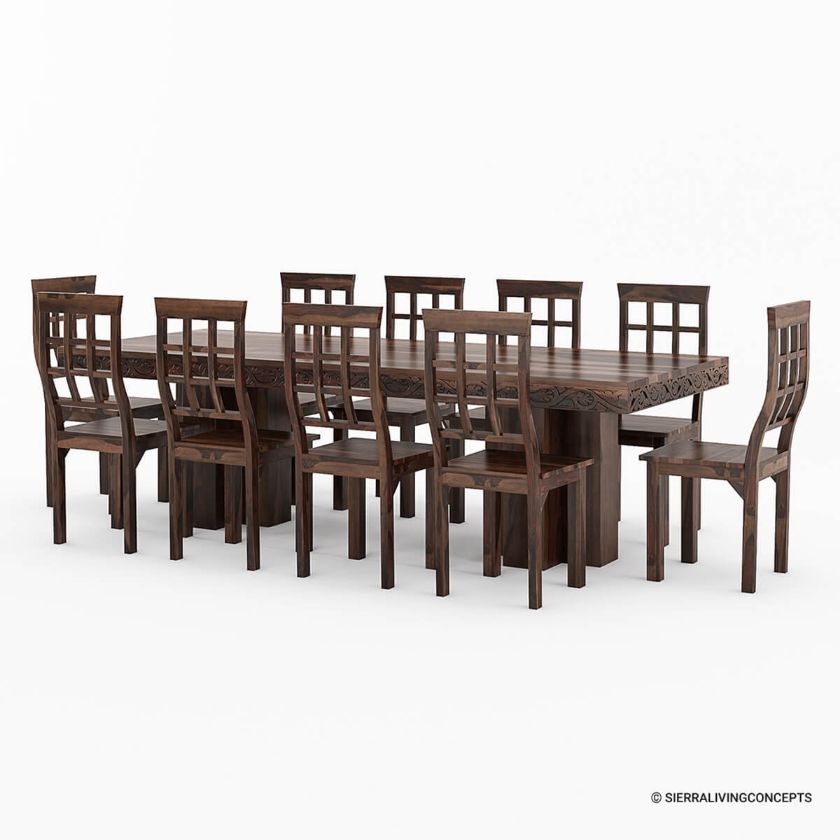 Dallas Ranch Rustic Solid Wood Double Pedestal Dining Table Set