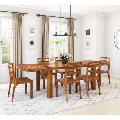 Picture of San Mateo Rustic Solid Wood 7 Piece Extension Dining Table Chair Set