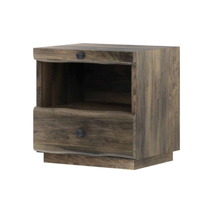 Ambler Mahogany Wood Live Edge Style Nightstand with 1 Drawer.