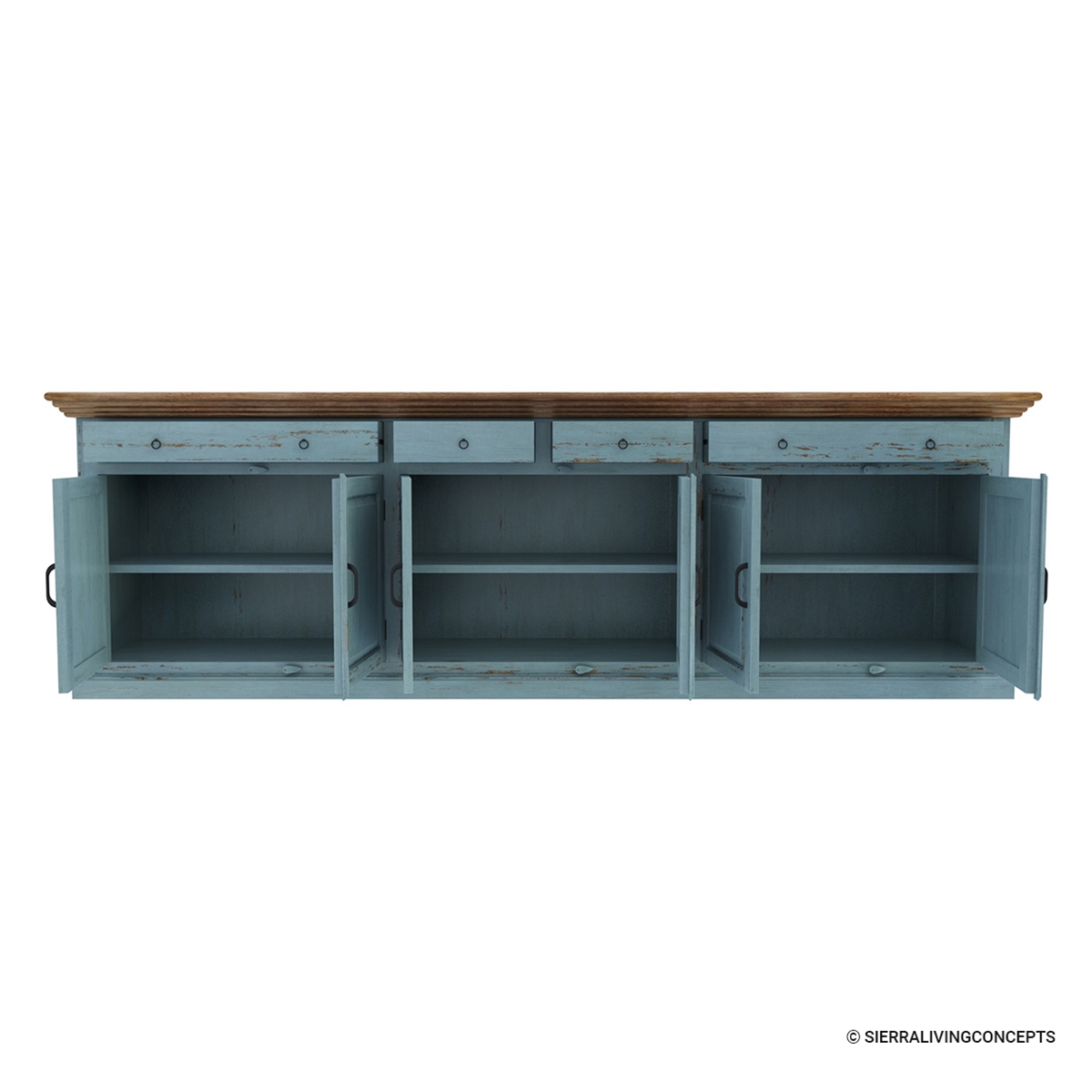 Conway Blue Two Tone Solid Wood 4 Drawer Extra Long Sideboard Buffet