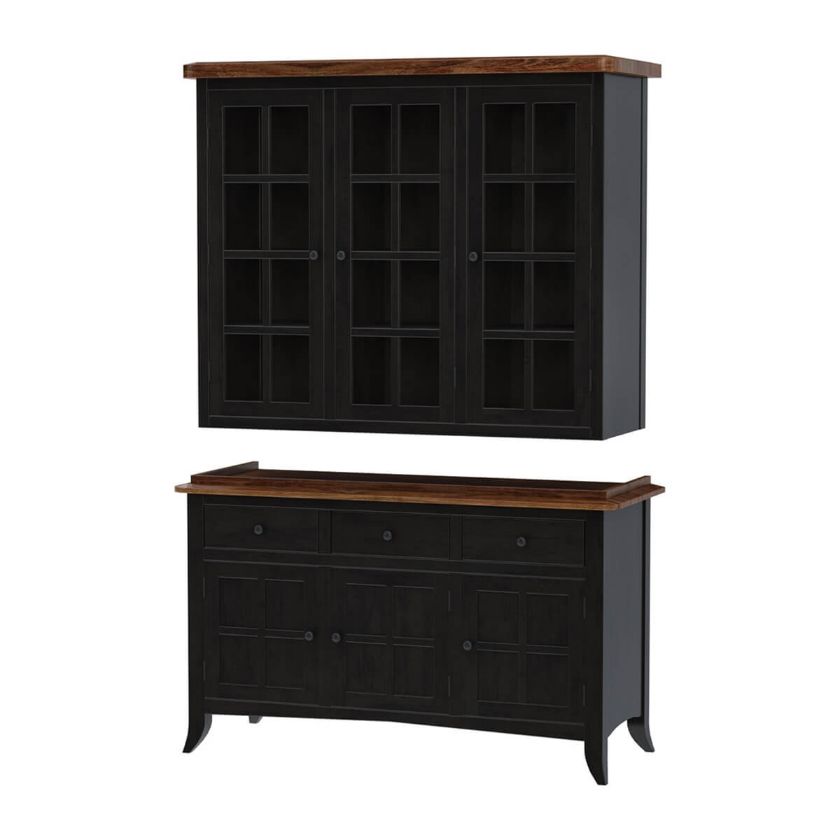 Rexburg Black Two Tone Solid Wood Dining Room Farmhouse Hutch.