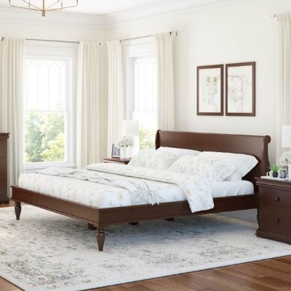 Picture of Classic Sleigh Style Handcrafted Mahogany Wood Low Platform Bed