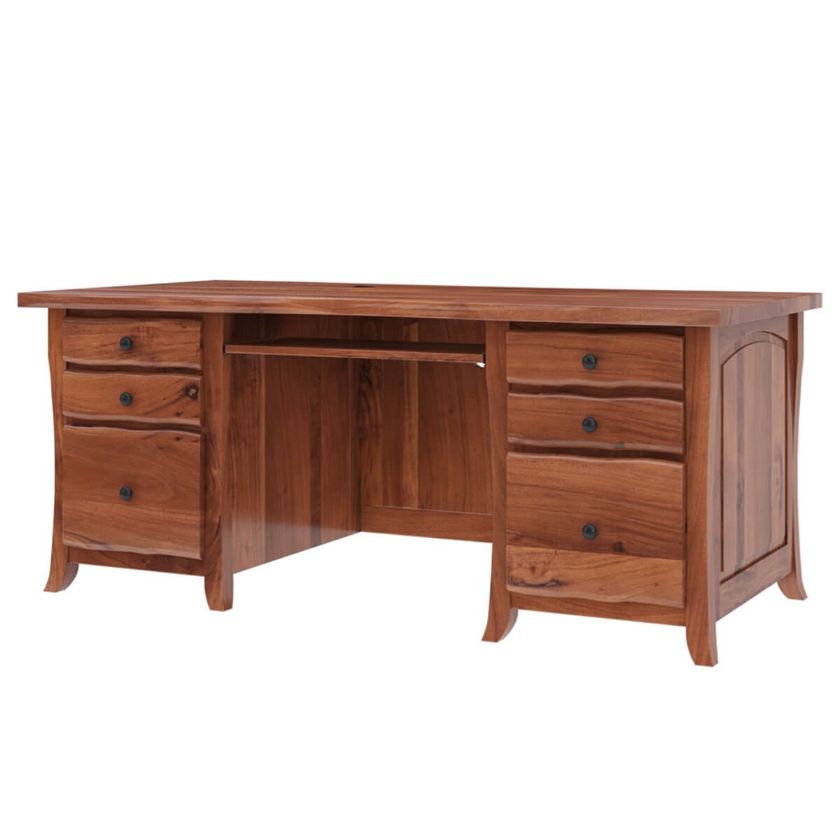 Congleton Modern Solid Wood Office Executive Desk with File Cabinet