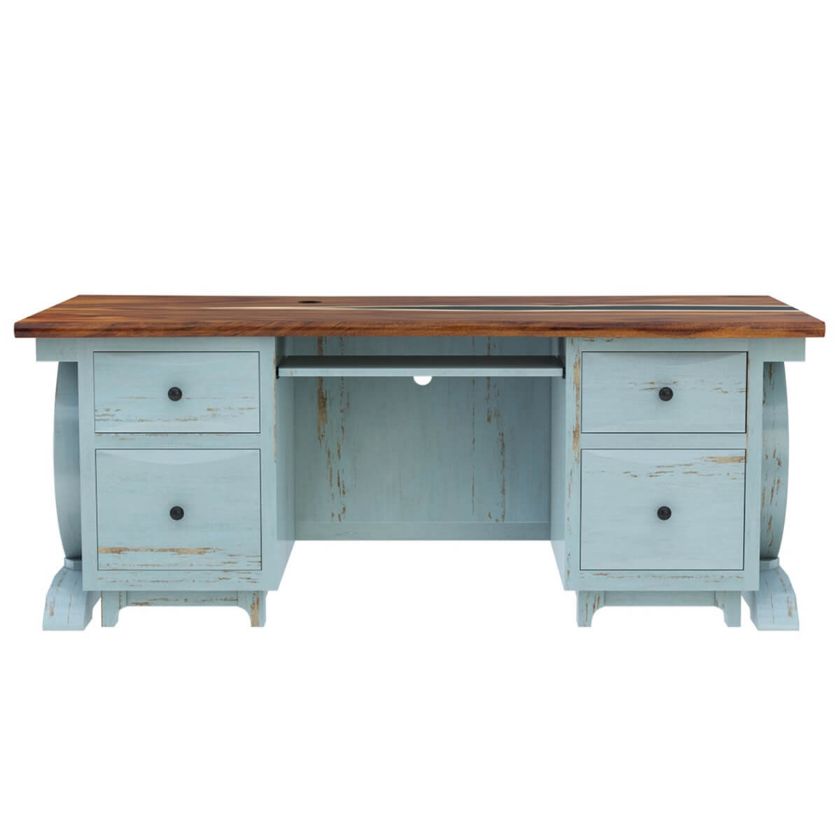 Eden Two-Tone Light Blue Desk with Drawers