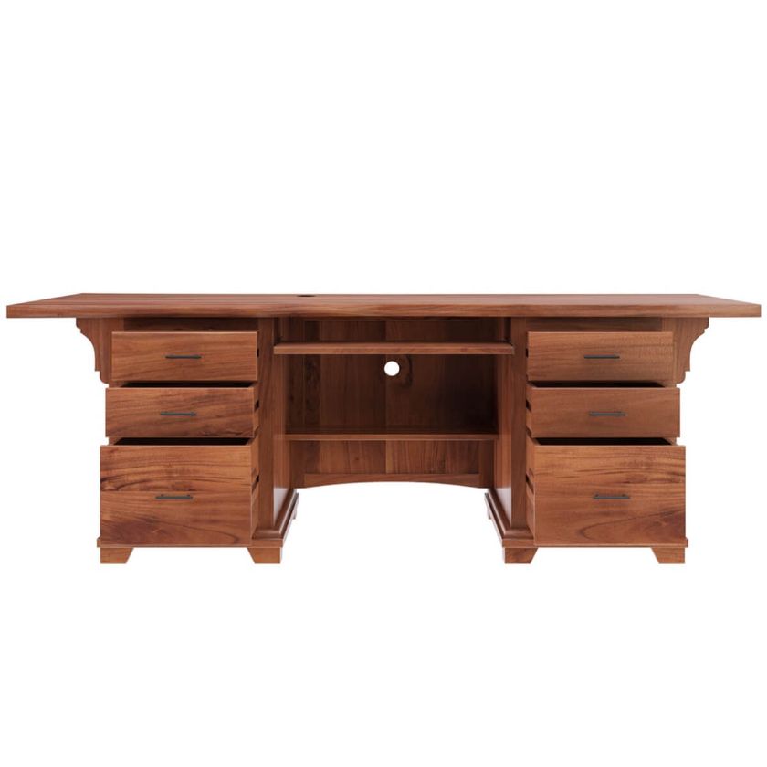 Maldon Modern Solid Wood Office Executive Desk with File Cabinet