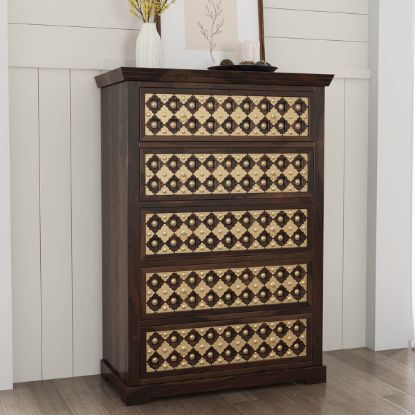 Picture of La Junta Diamond Empire Solid Wood Brass Inlay 5 Drawer Tall Dresser