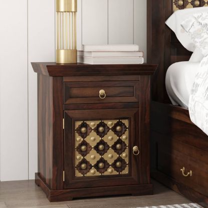 Picture of La Junta Diamond Empire Solid Wood Brass Inlay 1 Drawer Nightstand