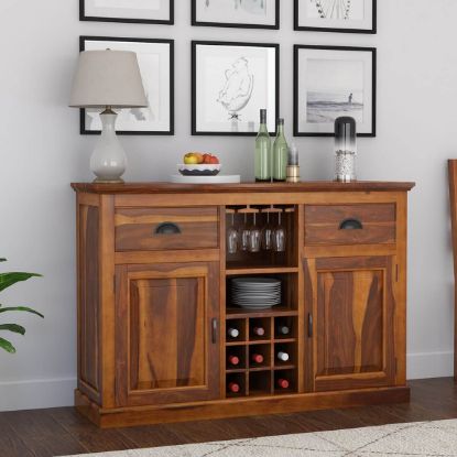 Picture of Rustic Solid Wood Large Sideboard With Wine Bar Storage