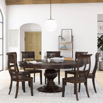 Picture of Clanton Rustic Solid Wood Round Dining Table Chair Set