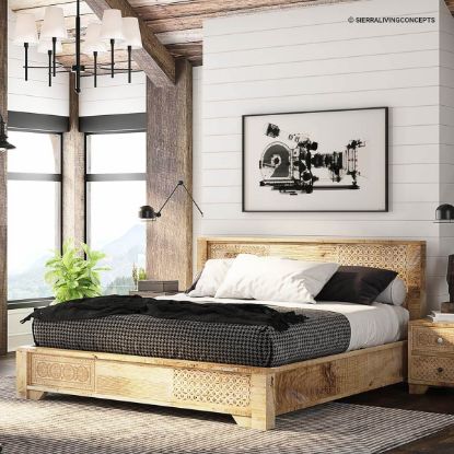 Picture of Cumbria Handcrafted Rustic Solid Mango Wood Carved Platform Bed