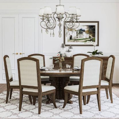 Picture of Wiltshire Rustic Teak Wood Handcarved Dining Table Set