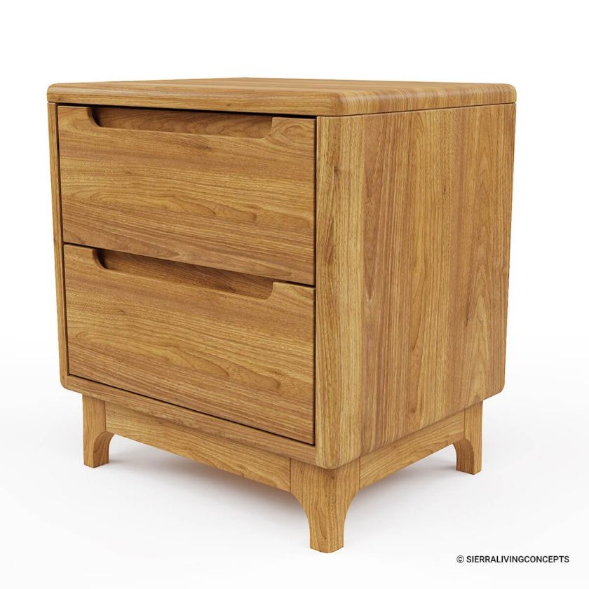 Darwen Rustic Teak Wood 2 Drawer Bedroom Nightstand.