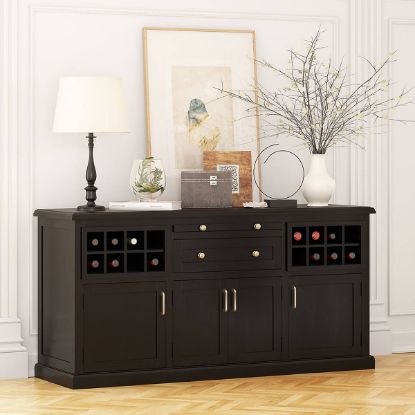 Picture of Sierra Nevada Rustic Solid Wood Black Wine Bar Sideboard Cabinet