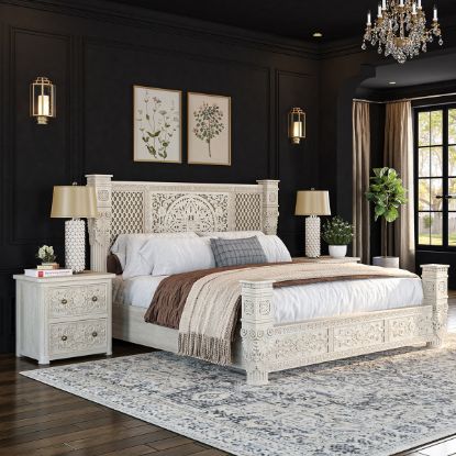 Picture of Gallatin Rustic Solid Wood Moroccan Designer Platform Bed With Headboard