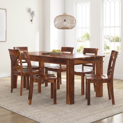 Picture of Seward Rustic Solid Wood Dining Table Chair Set