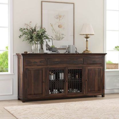 Dallas Ranch Rustic Solid Wood 4 Drawer Extra Long Buffet Cabinet.