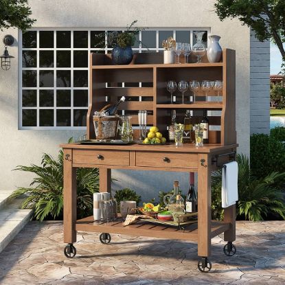 Picture of Renfrew Teak Outdoor Bar Cart with Hutch