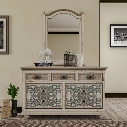 Picture of Colmar Solid Mahogany Wood 7 Drawer Dresser With Mirror