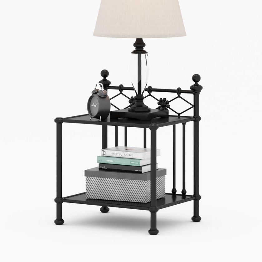 Montpellier Black Wrought Iron Handcrafted Nightstand.