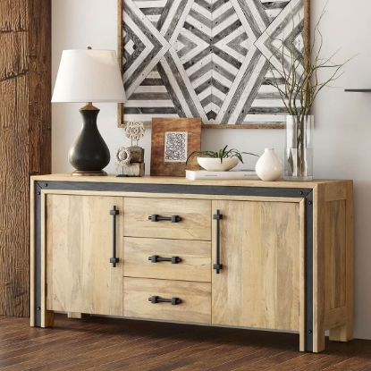 Picture of Marseille Rustic Solid Wood 3 Drawer Long Sideboard Cabinet