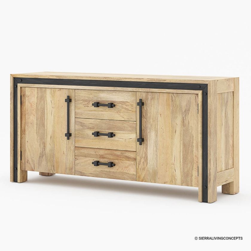 Marseille Rustic Solid Wood 3 Drawer Long Sideboard Cabinet