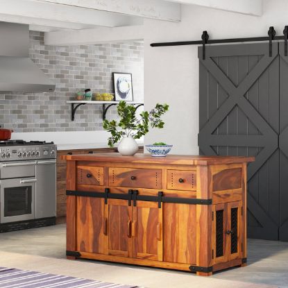 Manzanita Rustic Solid Wood Small Kitchen Island with Drawers.