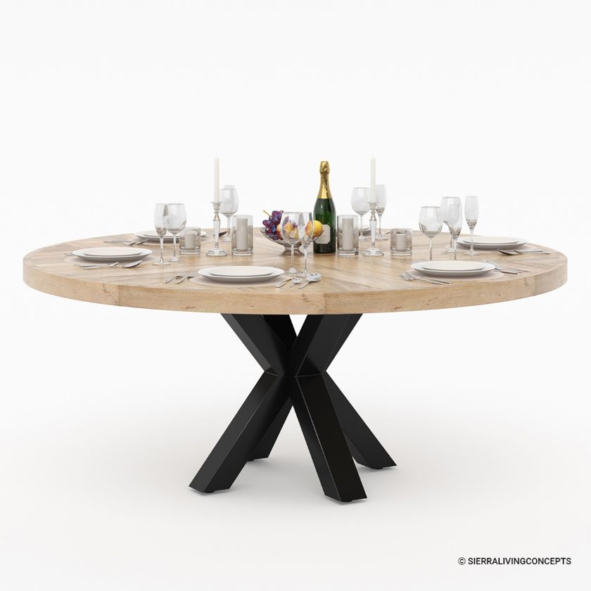 Coralville Rustic Solid Wood 2 Tone Round Dining Table For 6 2072