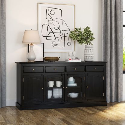 Picture of Novara Modern Solid Wood 4 Drawer Extra Long Black Buffet Cabinet