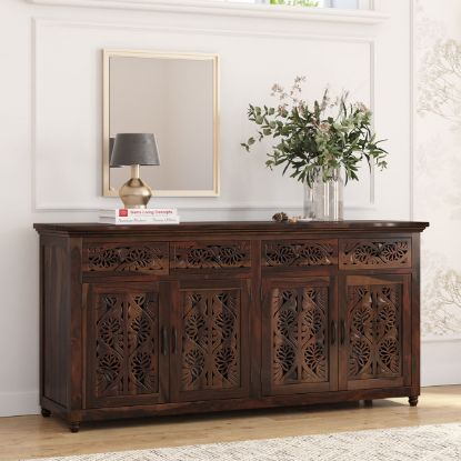 Picture of Langley Traditional Rustic Solid Wood 4 Drawer Long Sideboard Cabinet