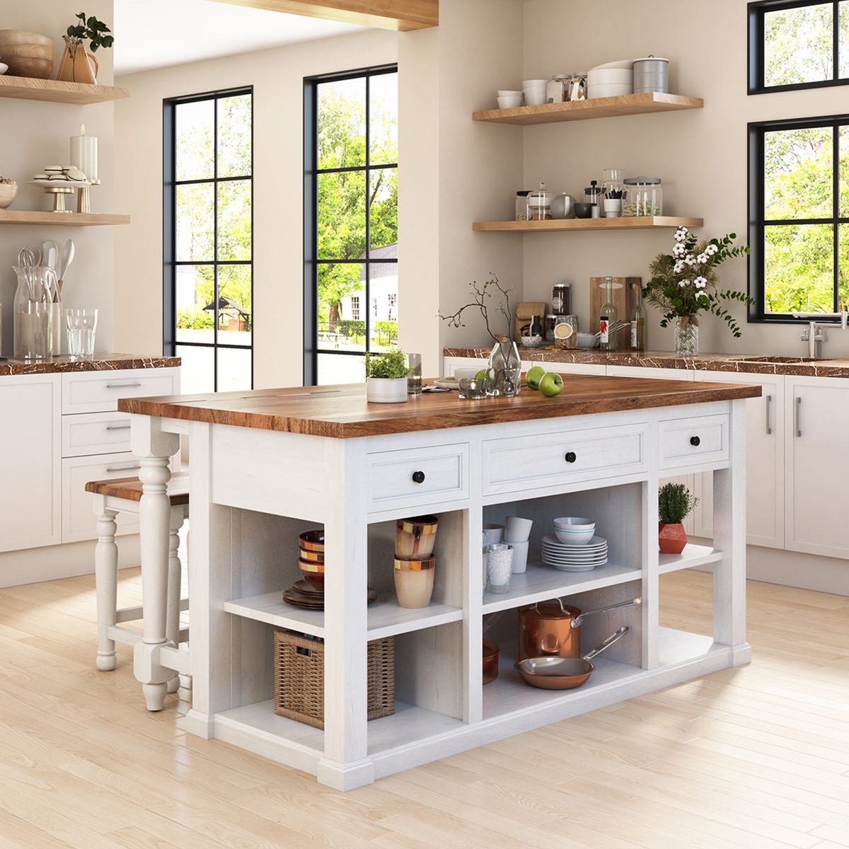 0409343 Rhinebeck Rustic Farmhouse Kitchen Island With Seating And Storage 