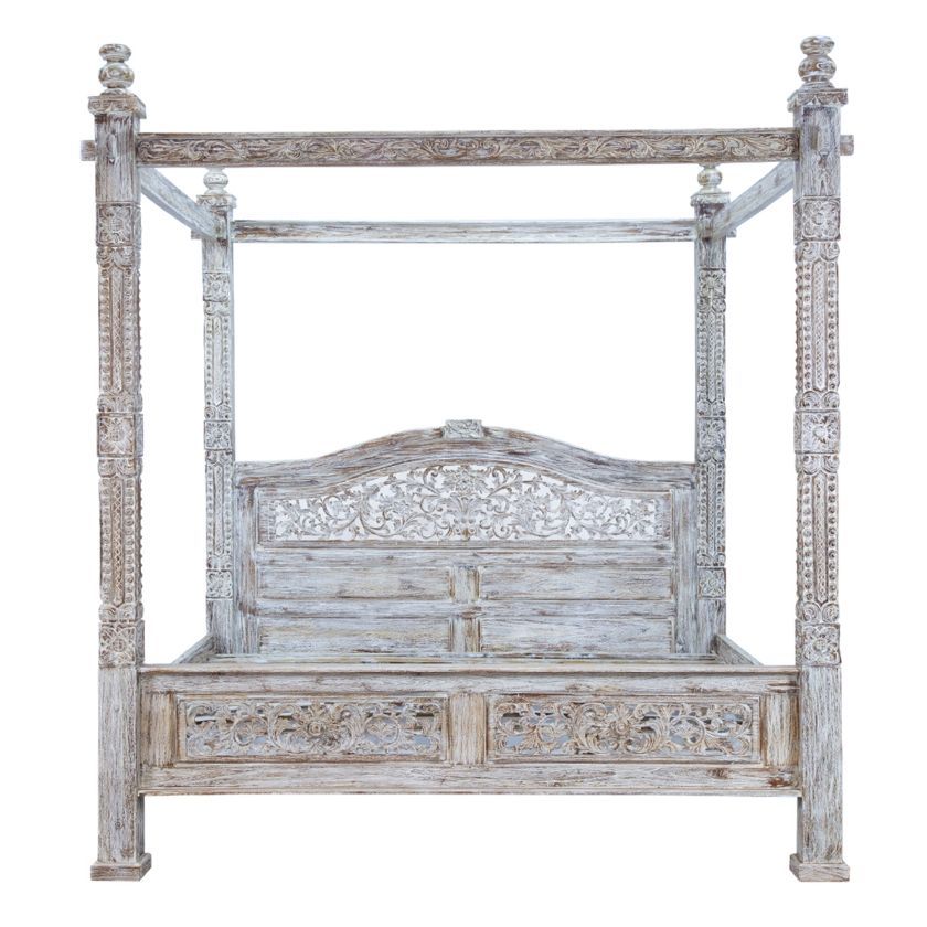 Picture of Adelaide Distressed Hand Painted Royal Solid Wood Canopy Platform Bed