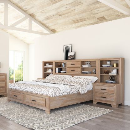 Picture of Villeneuve Modern Farmhouse Solid Wood Platform Bookcase Bed