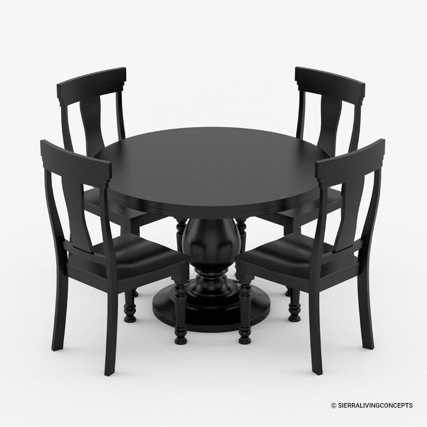 Colchester 48 Inch Black Round Kitchen Table And 4 Chairs Set   0409599 Colchester 48 Inch Black Round Kitchen Table And 4 Chairs Set 840 