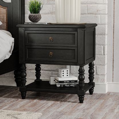 Picture of Thetford Traditional Black Solid Wood 2 Drawer Nightstand