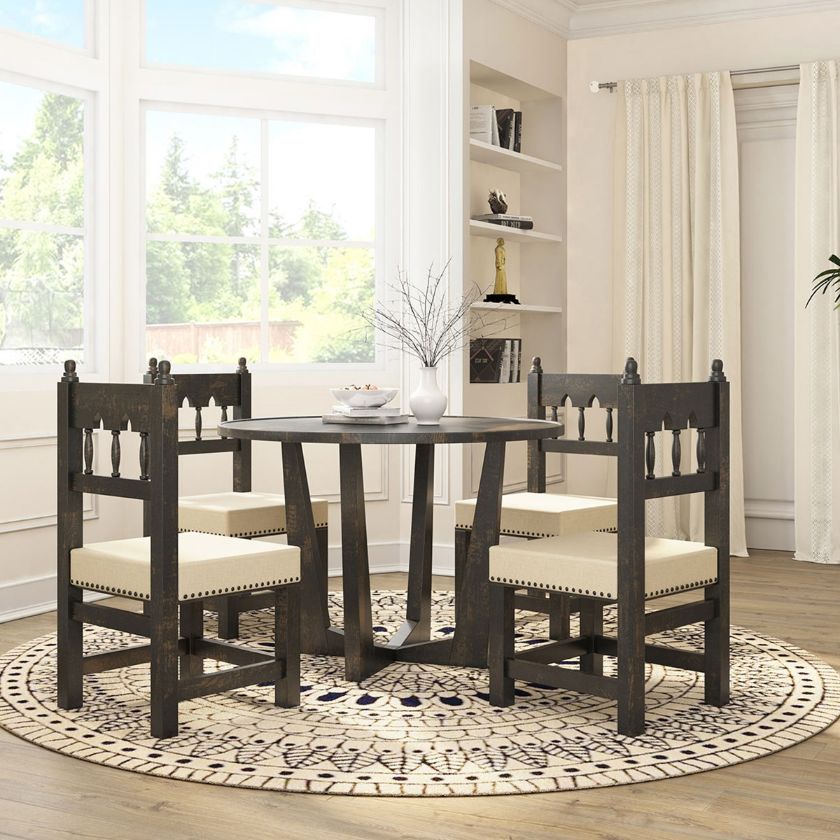 Elburg Rustic Solid Wood 4 Seater Round Kitchen Table   0409979 Elburg Rustic Solid Wood 4 Seater Round Kitchen Table 840 