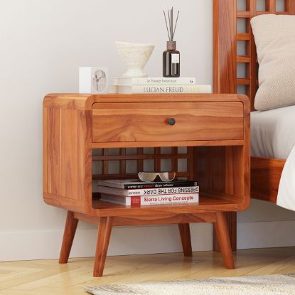 Picture of Bergenfield Teak Wood Mid-century Modern Nightstand