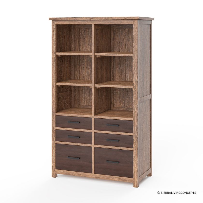 Picture of Borgloon Teak Wood Farmhouse Rustic Bookcase With File Cabinets