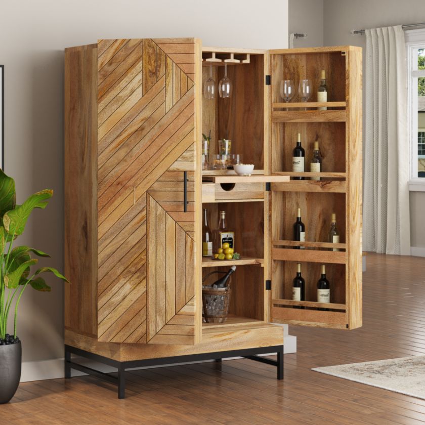 Picture of Fredericton Rustic Industrial Tall Bar Cabinet With Wine Storage