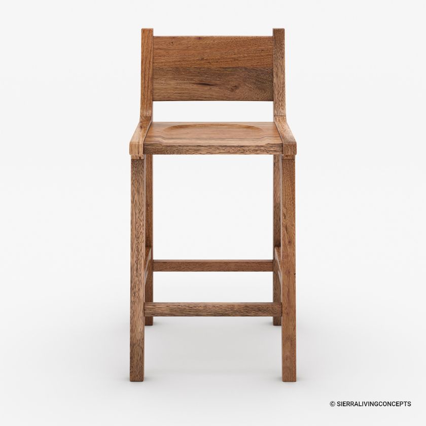 Monrovia Rustic Solid Wood Bar Stool With Back