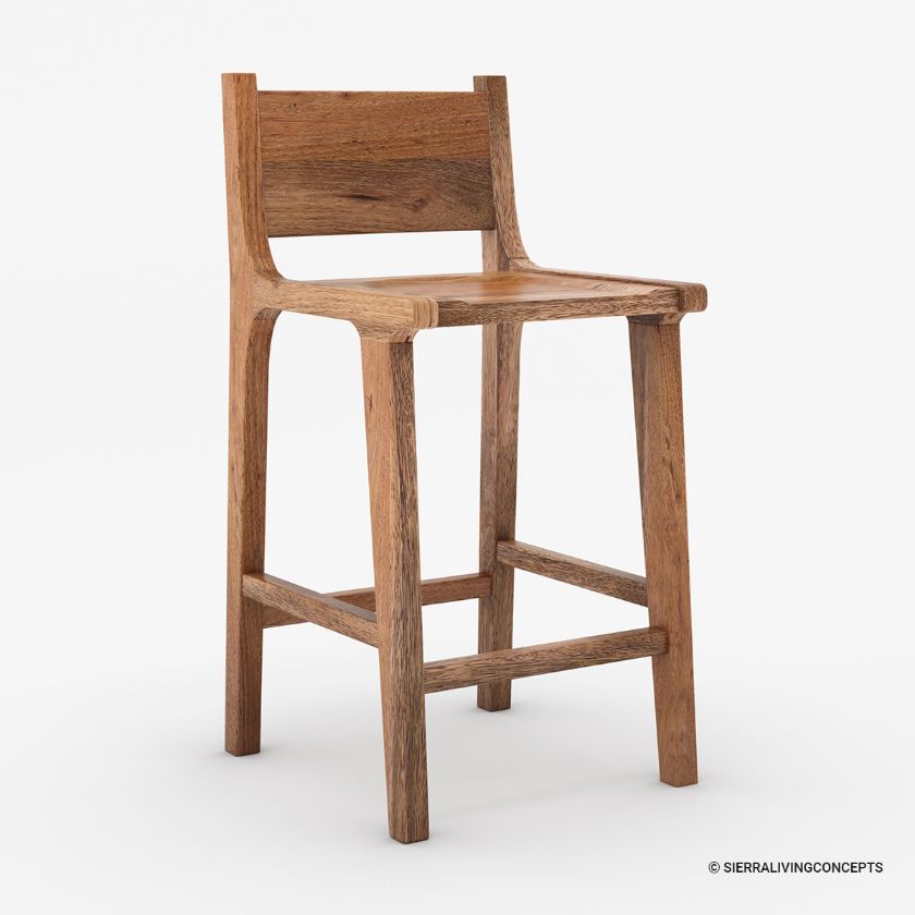 Monrovia Rustic Solid Wood Bar Stool With Back