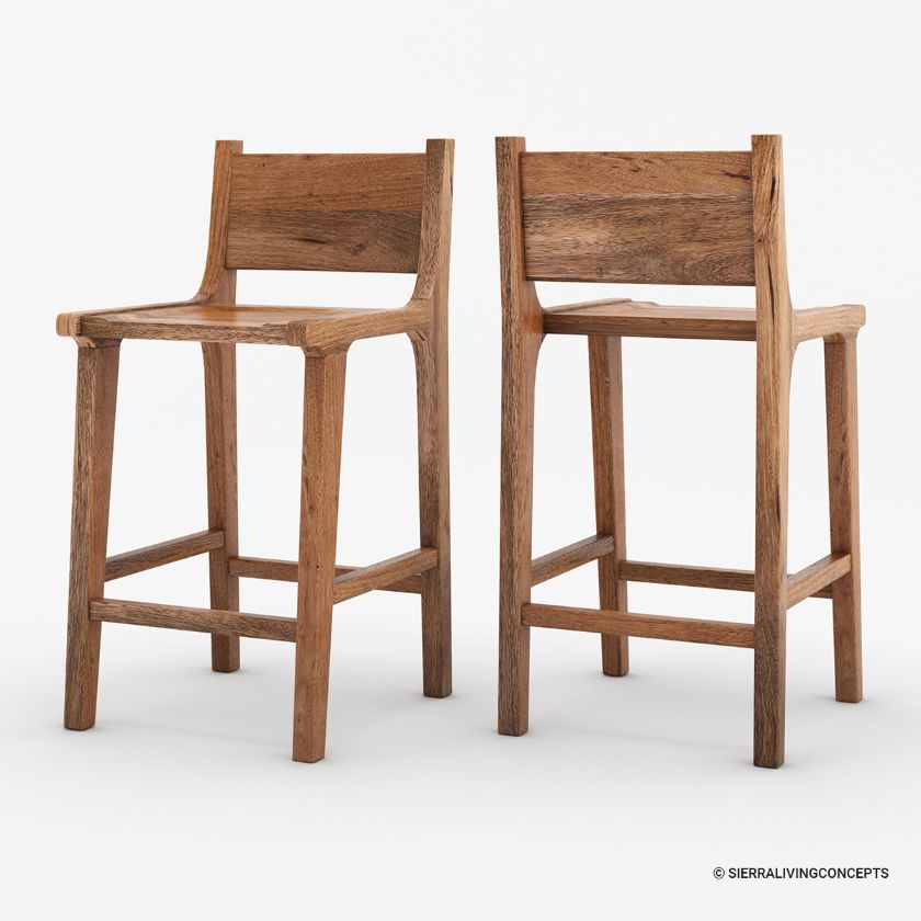 Monrovia Rustic Solid Wood Bar Stool With Back