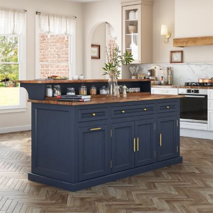 Picture of Monrovia Solid Wood Large Two-Tier Kitchen Island With Storage