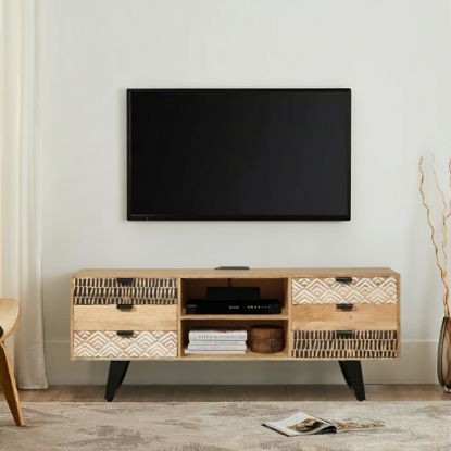 Picture of Acton Industrial Traditional Rustic Solid Wood 6 Drawer Media Console