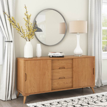 Picture of Avondale Teak Wood 3 Drawer Modern Style Long Credenza