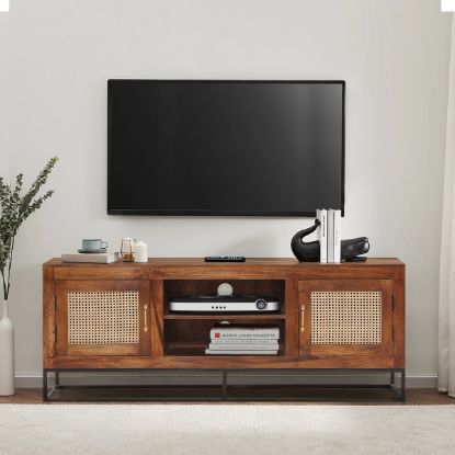 Picture of Compton Rustic Solid Wood 2 Rattan Door Media Cabinet