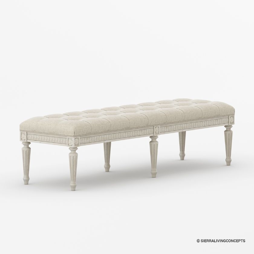 White tufted bedroom bench