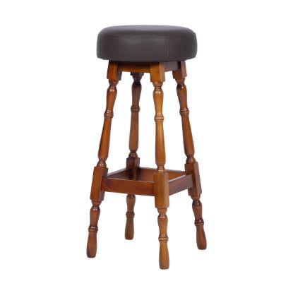 Picture of Waimea Mahogany Wood Upholstered Round Bar Stool